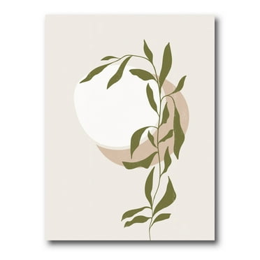 Abstract Moon and Sun With Green Leaf III 30 in x 40 in Painting Canvas Art Print, by Designart