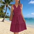 thumbnail image 2 of GUACER Womens Sleeveless Sundress Button V Neck Mini Dresses Summer Casual Loose Tiered Beach Dress, 2 of 7