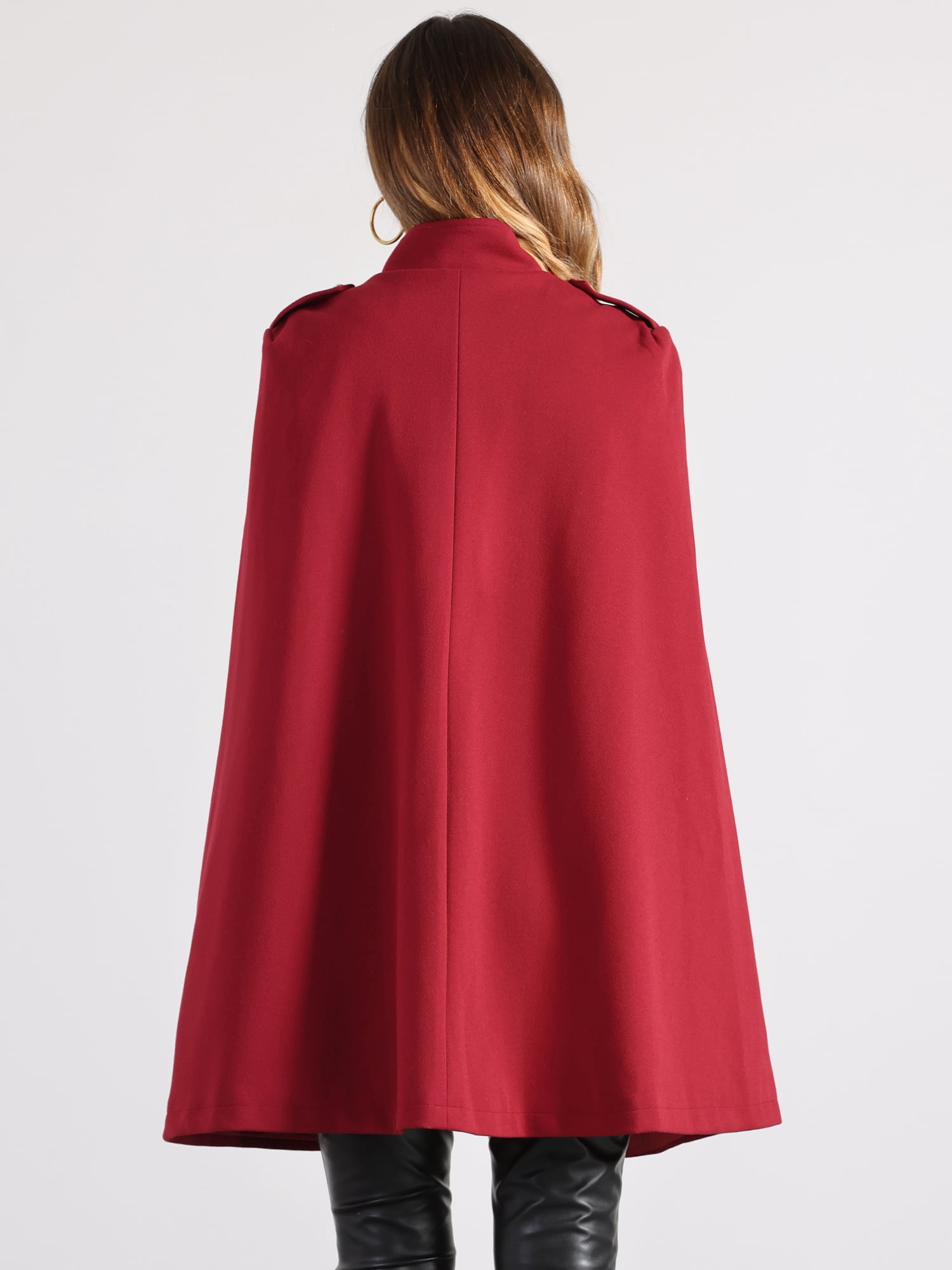DARING DIVA Women's Winter Slit Sleeve Double Breasted Cloak Coat Burgundy S
