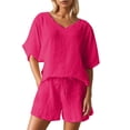thumbnail image 2 of Short Sets for Women Loose Fit Short Sleeve V Neck T Shirt and Shorts 2 Piece Matching Set Womens Lounge Set, 2 of 8
