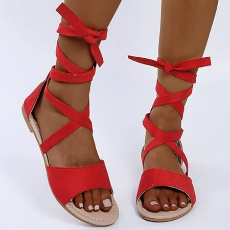 

HOLXI 2024 Women s Flat Sandals Ankle Strap Lace Up Open Toe Dress Cute Adjustable Slingback Casual Summer Sandal