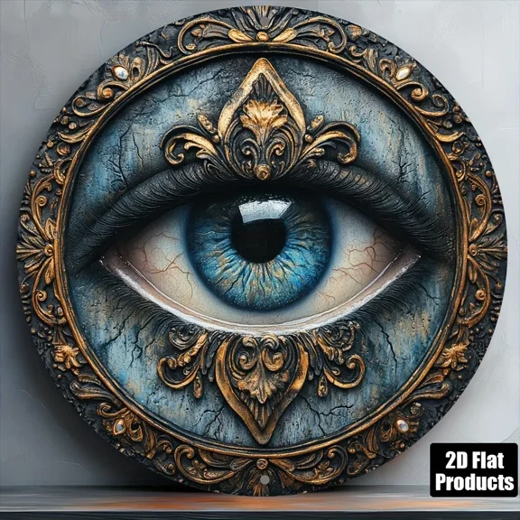 HELLOYOUNG Evil Eye Protection Design – Metal Wall Art Plaque with Intricate Golden & Blue Eye Motif, Perfect for Home
