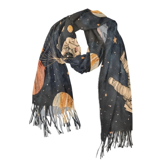 FORMRS Womens Scarf Winter Soft Long Big Warm Shawls Wrap Tassel Scarves, Retro Watercolor Planet