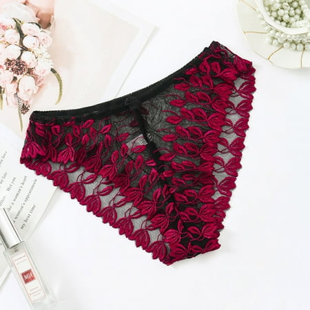 

〖Roliyen〗Briefs For Women Seeing Waist Low Lace Through Panties For Women Floral Print Skinny Panties