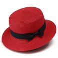 thumbnail image 2 of Women's Straw Boater Sun Hats, Flat Top Wide Brim Sun Hat with Black Bow Ribbon, Foldable Beach Hat for Daily Outdoor, 2 of 5