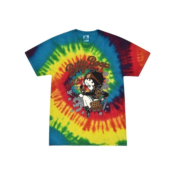 Wild Bobby Biker Betty Boop Wild One MC Motorcycle Betty Boop Tie-Dye T-Shirt, Reactive Rainbow, Medium