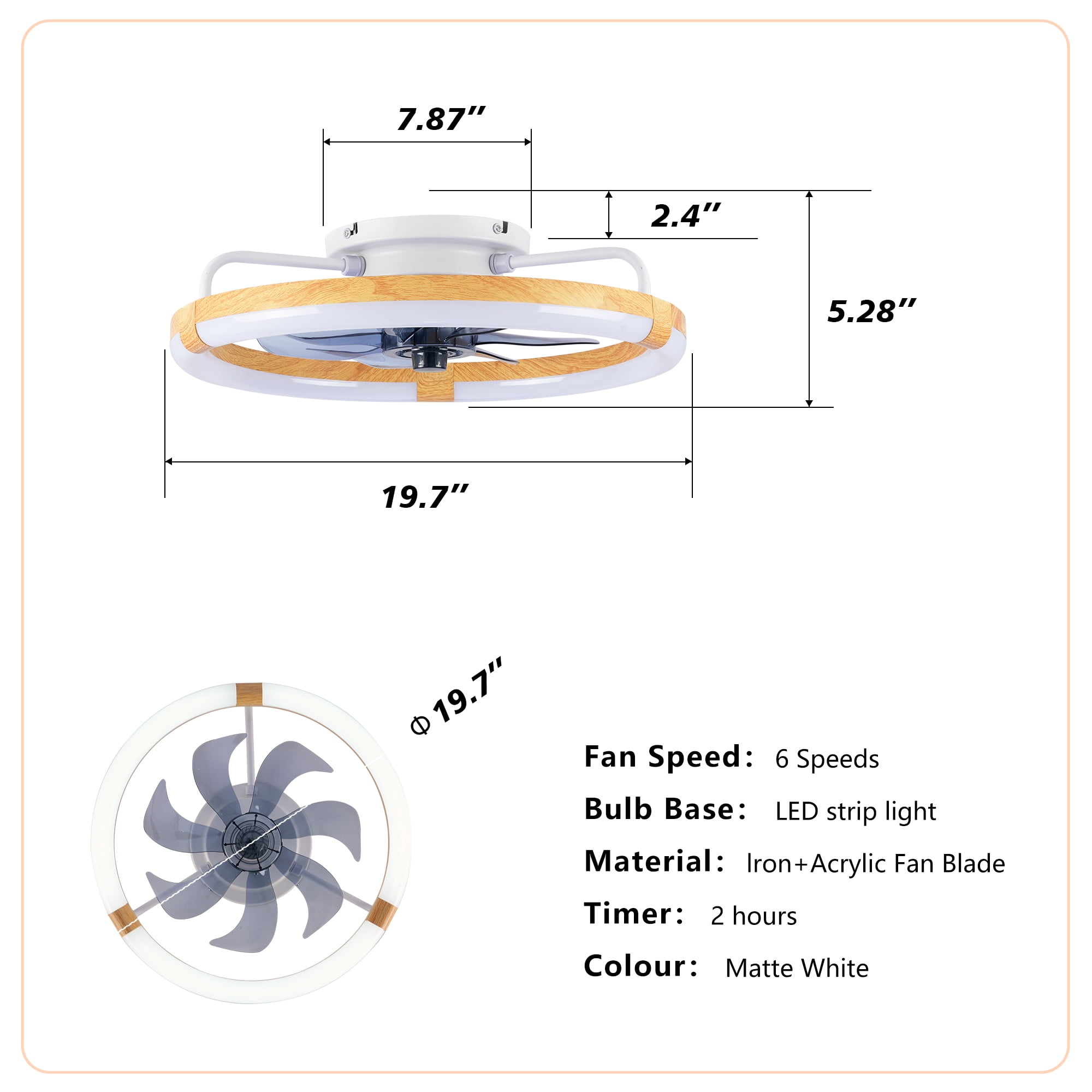 Leumius 20" Ceiling Fans with Light and Remote, 3000-6500K Dimmable Modern Flush Mount LED Fan Light, 6 Speeds, Quiet DC Motor for Living Room Bedroom Kitchen Matte White