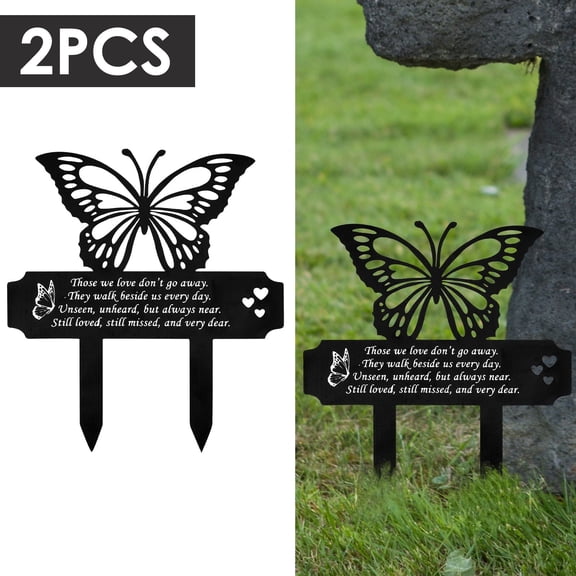 2 pack Metal Garden Stakes Butterfly for Grave Maker Cemetery Memorial Plaque for Human Outdoor Yard Stake Signs Black