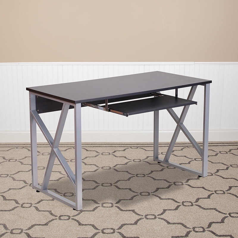 BizChair Black Computer Desk with PullOut Keyboard Tray and Cross