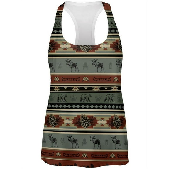 Adirondack Bear Moose Pattern All Over Womens Work Out Tank Top Multi SM