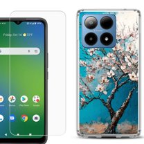 For Boost Mobile Summit 5G Shockproof Phone Case Cover with Tempered Glass Screen Protector, by OneToughShield - Almond Tree