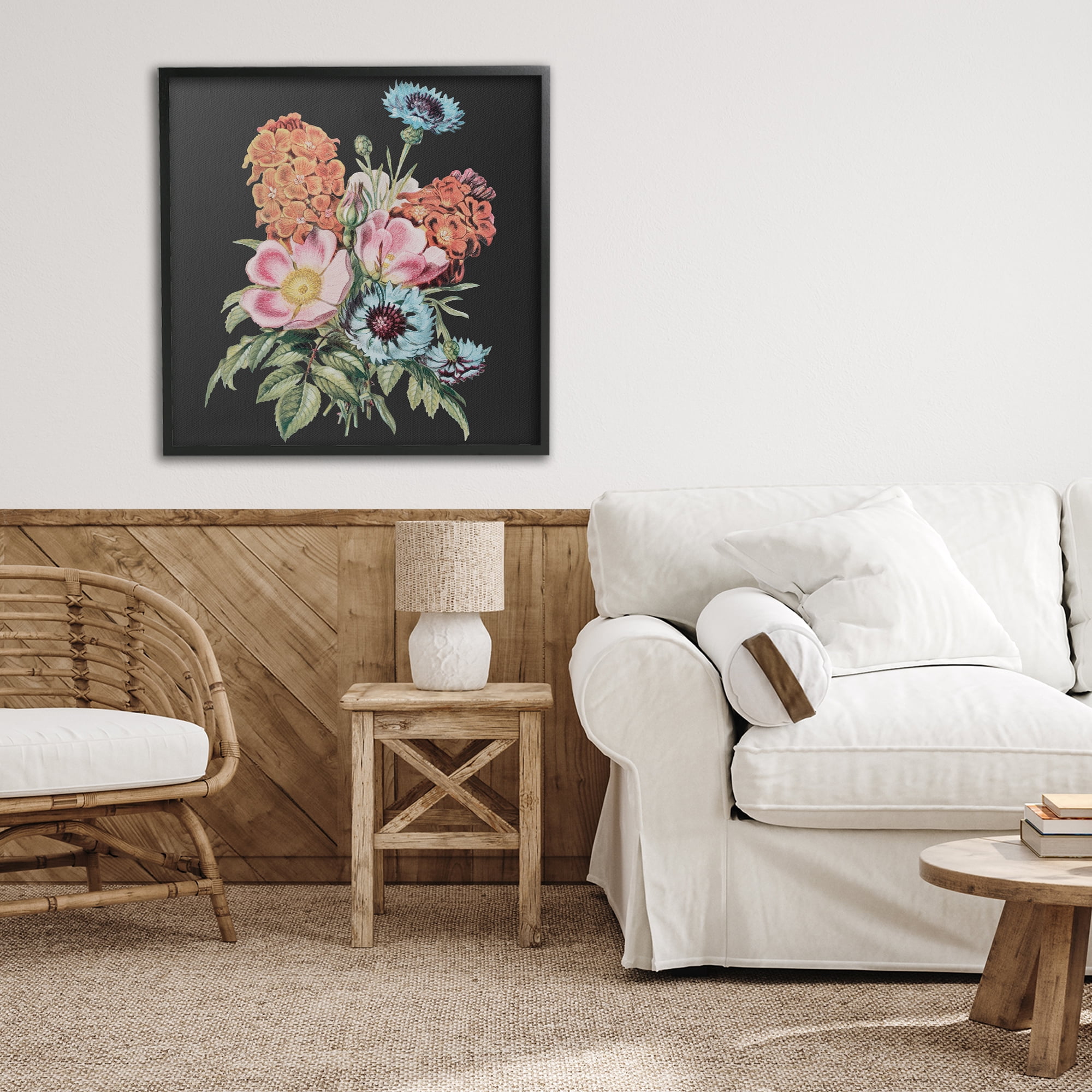 Stupell Industries Vintage Bouquet Study over Black Black Framed Giclee Art, design by Dan Meneely
