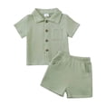 thumbnail image 4 of Xudanell Baby Boy Clothes Baby Boy Outfits Baby Boy Summer Clothes Cotton 2 Piece Set with Button Down Shirt Shorts 0-3T (18-24 Months,Green), 4 of 4