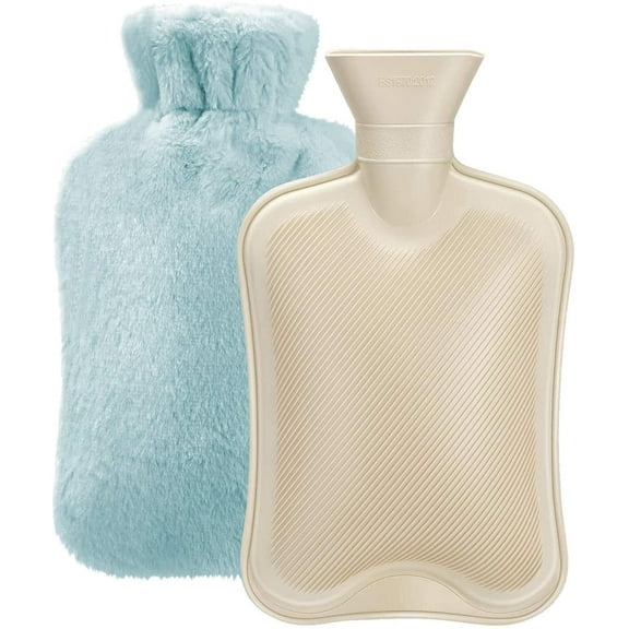 Hot Water Bottle Rubber with Soft Cover (2 Liter) Hot Water Bag for Cramps, Pain Relief, Removable Hot Cold Pack Hot Water Bed Warmer-Baby Blue Rubber