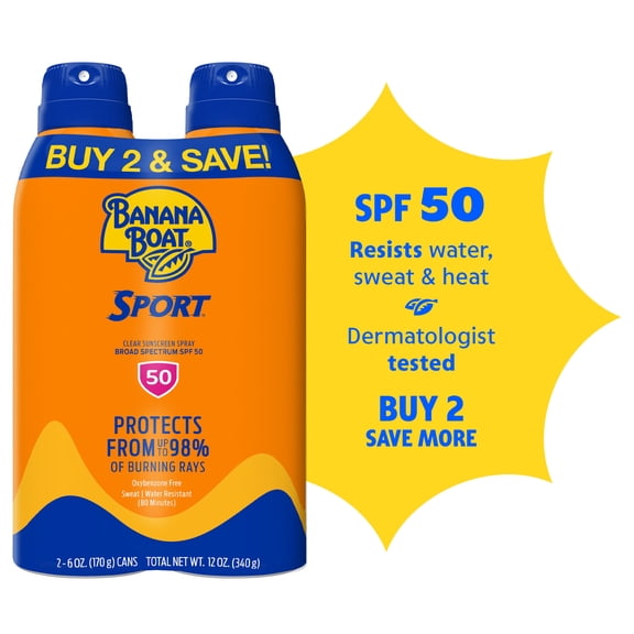 Banana Boat Sport Ultra Sunscreen Spray Twin Pack, SPF 50, 2 6 oz Sprays