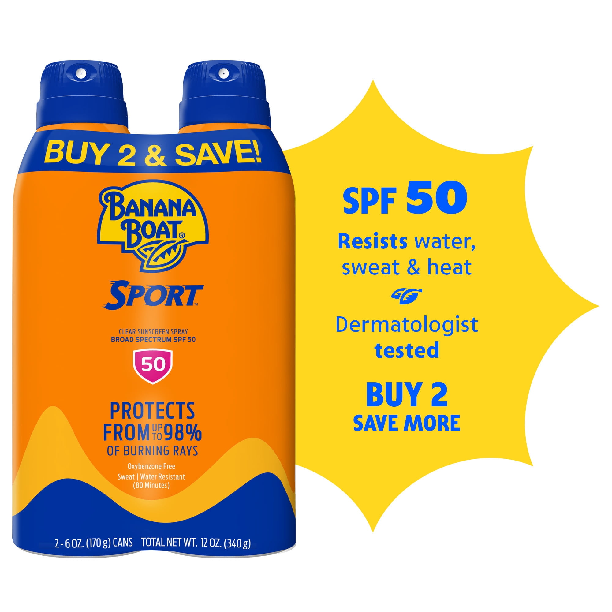 Banana Boat Sport Ultra Sunscreen Spray Twin Pack, SPF 50, 2 6 oz Sprays