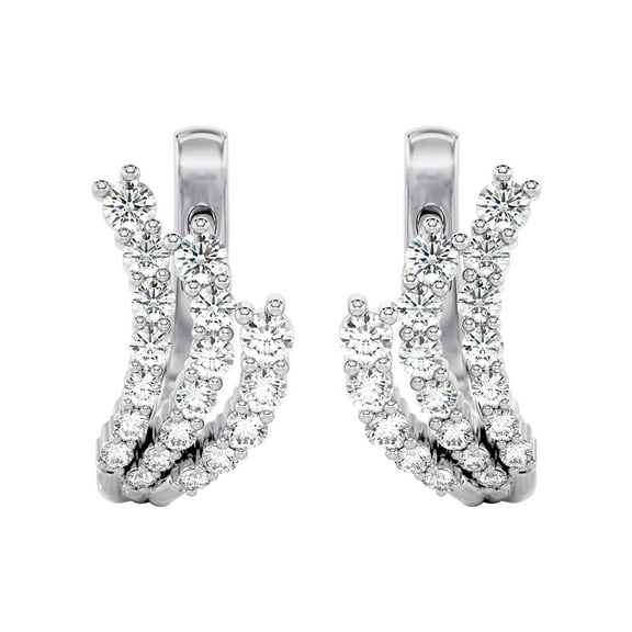 Diamond Club 1 Carat Lab-Grown Diamond Hoop Earrings in 14K White Gold – Round Tidal Wave Design (VS1 Clarity, F-G Color)