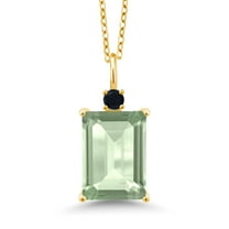 Gem Stone King 6.70 Ct Green Prasiolite Black Onyx 18K Yellow Gold Plated Silver Pendant