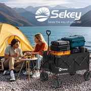 Sekey 300L Foldable Wagon Cart with 330lbs Weight Capacity, Heavy Duty Folding Collapsible Wagon with Big All-Terrain Beach Wheels & Drink Holders for Outdoor (Black)