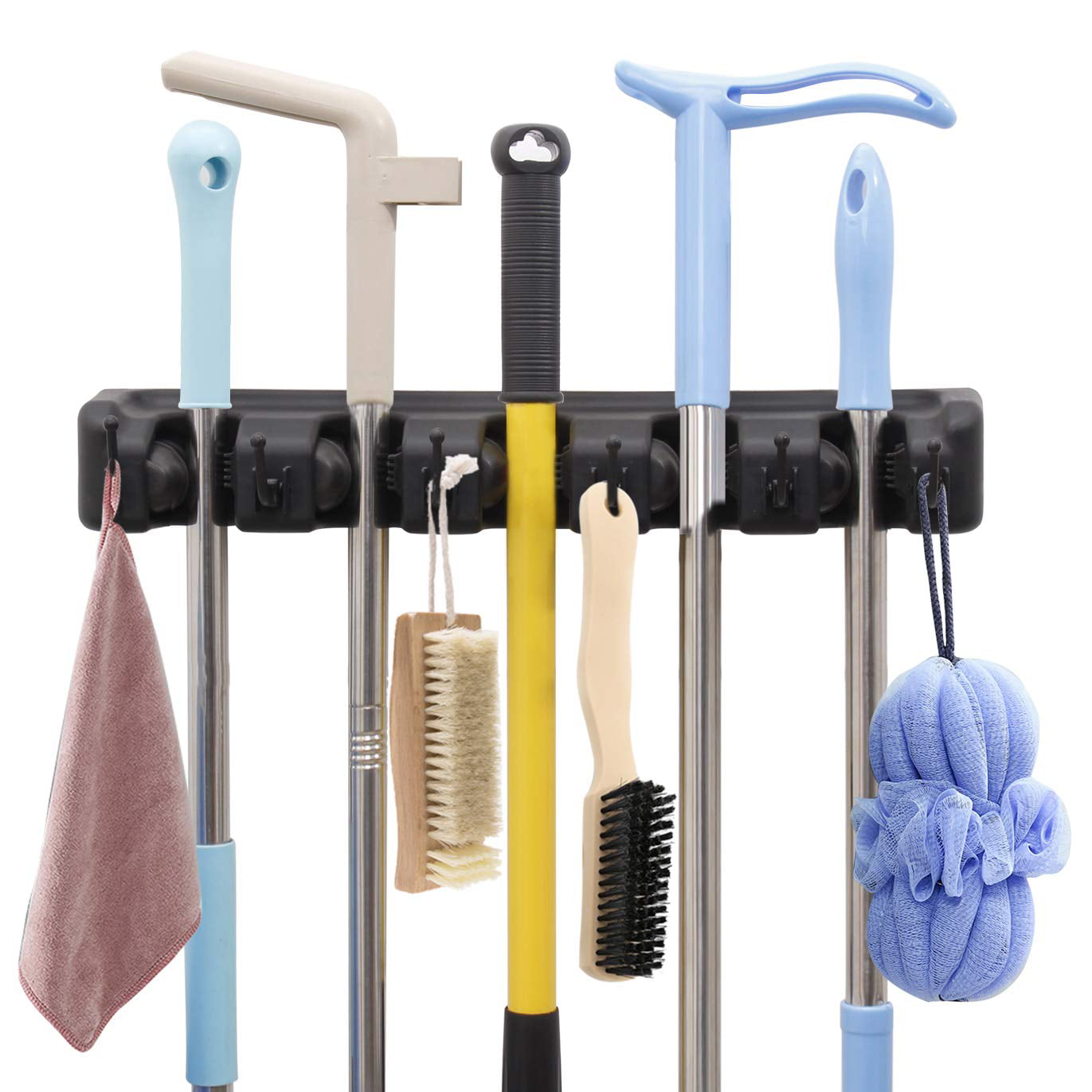 Dust Collector Rake Shovel 6 Foldable Hooks for Smaller Tools Toilet Cleaning Storage Racks Firoya Wall-Mounted Tool Organizer 5 Slots with Automatic Handles are Perfect for Broom Mops