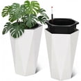 thumbnail image 3 of OUYAWEI 2PC 22.4in Self Watering Planters Tall Diamond Plastic Inner Bucket Trays Water Level Monitor White, 3 of 7