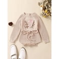 thumbnail image 2 of Bagilaanoe Newborn Baby Girl Waffle Rompers Sweater Flower Embroidery Long Sleeve Bodysuits 6M 9M 12M 18M 24M Infant Casual One Piece Short Jumpsuits, 2 of 9