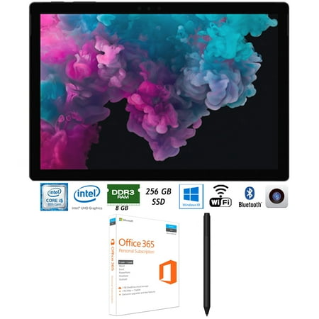 Microsoft KJT-00016 Surface Pro 6 12.3" Intel i5-8250U 8GB/256GB SSD Tablet (Black) with Microsoft Office 365 Personal Subscription P2 and Microsoft Surface Pen