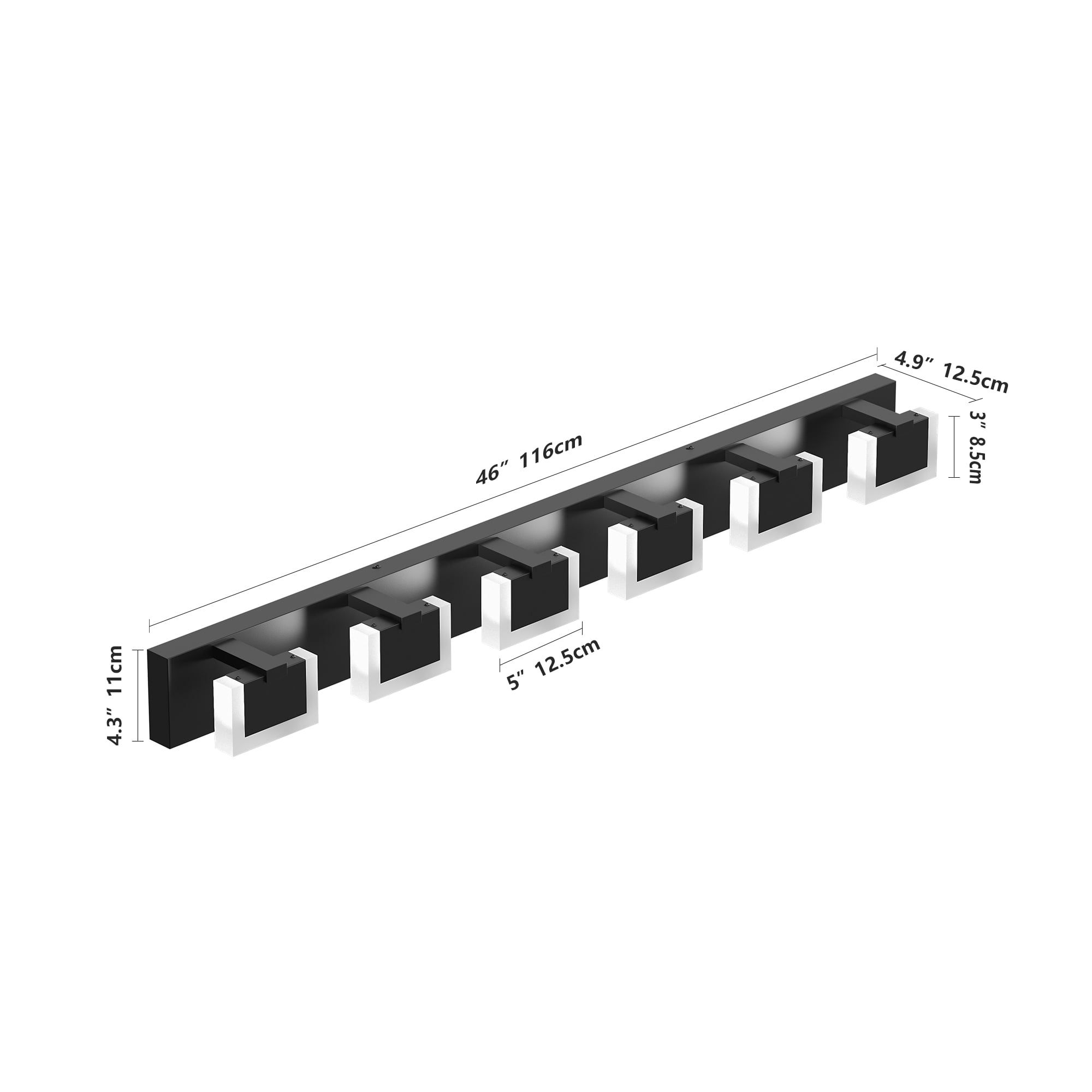 6 Lights Modern Black Vanity Light Up and Down, 45.7 in Black LED Vanity Light Fixtures Bathroom Wall Light Over Mirror 6000K