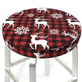 thumbnail image 3 of Lsque Plaid Reindeer Snowflakes Pattern Round Bar chair cushion covers Velvet Fabric Premium Comfort Protects from Scratches and Stains for 14-17 Inch Chair-14 inch, 3 of 7