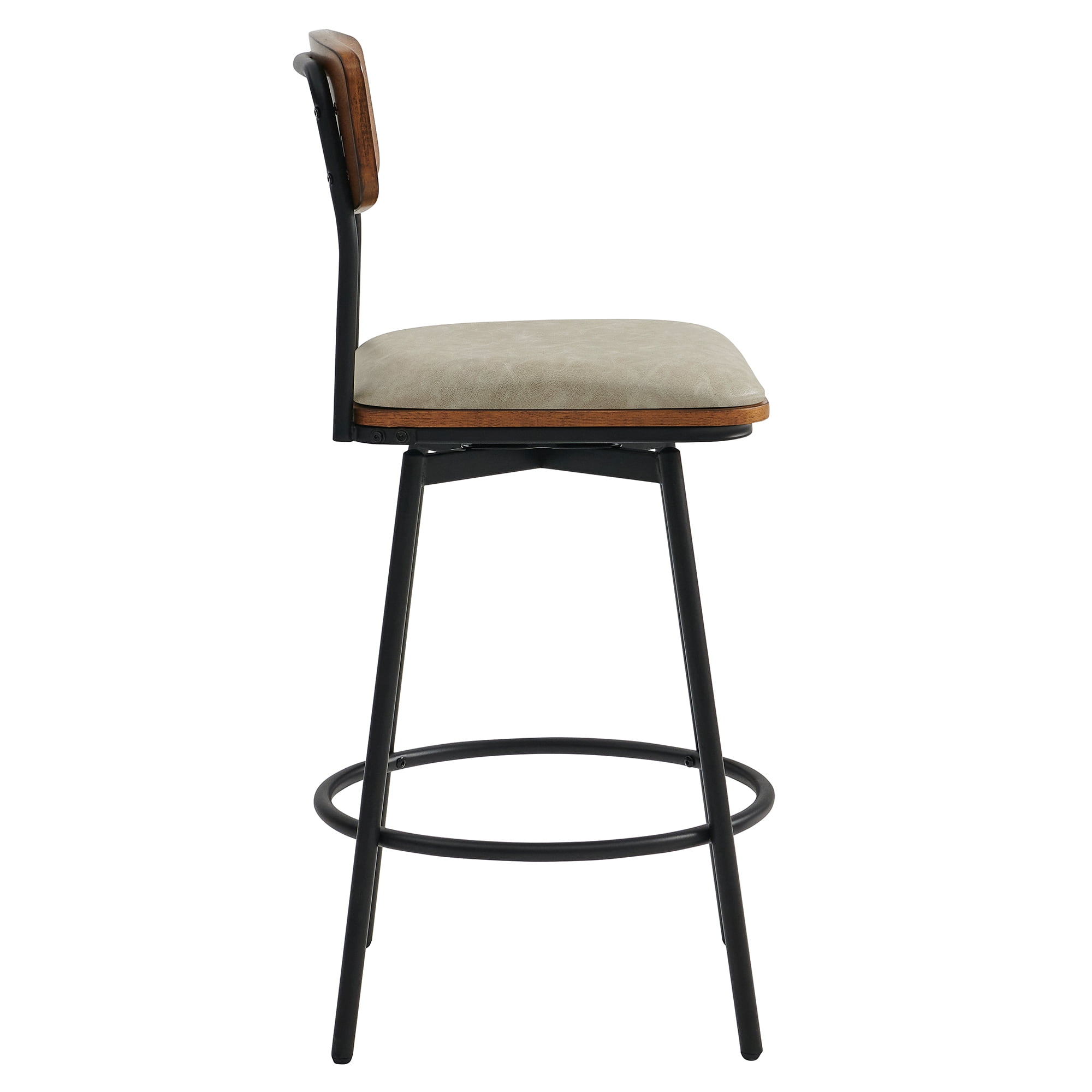 CHITA Swivel Counter Height Bar Stools with Back Set of 2, 27'' Seat Height, Metal & Wood Frame, Sand Gray