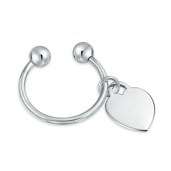 Bling Jewelry Womens Heart Tag ID Key Chain Ball Screw Tip and Horseshoe Key Ring Silver Engraved