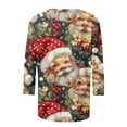 thumbnail image 5 of asdoklhq Christmas Plus Size Fall Tops Women's Fashion Casual Color Letters Printing Round Neck 3/4 Sleeve T-shirt Blouse Multicolor XL, 5 of 5
