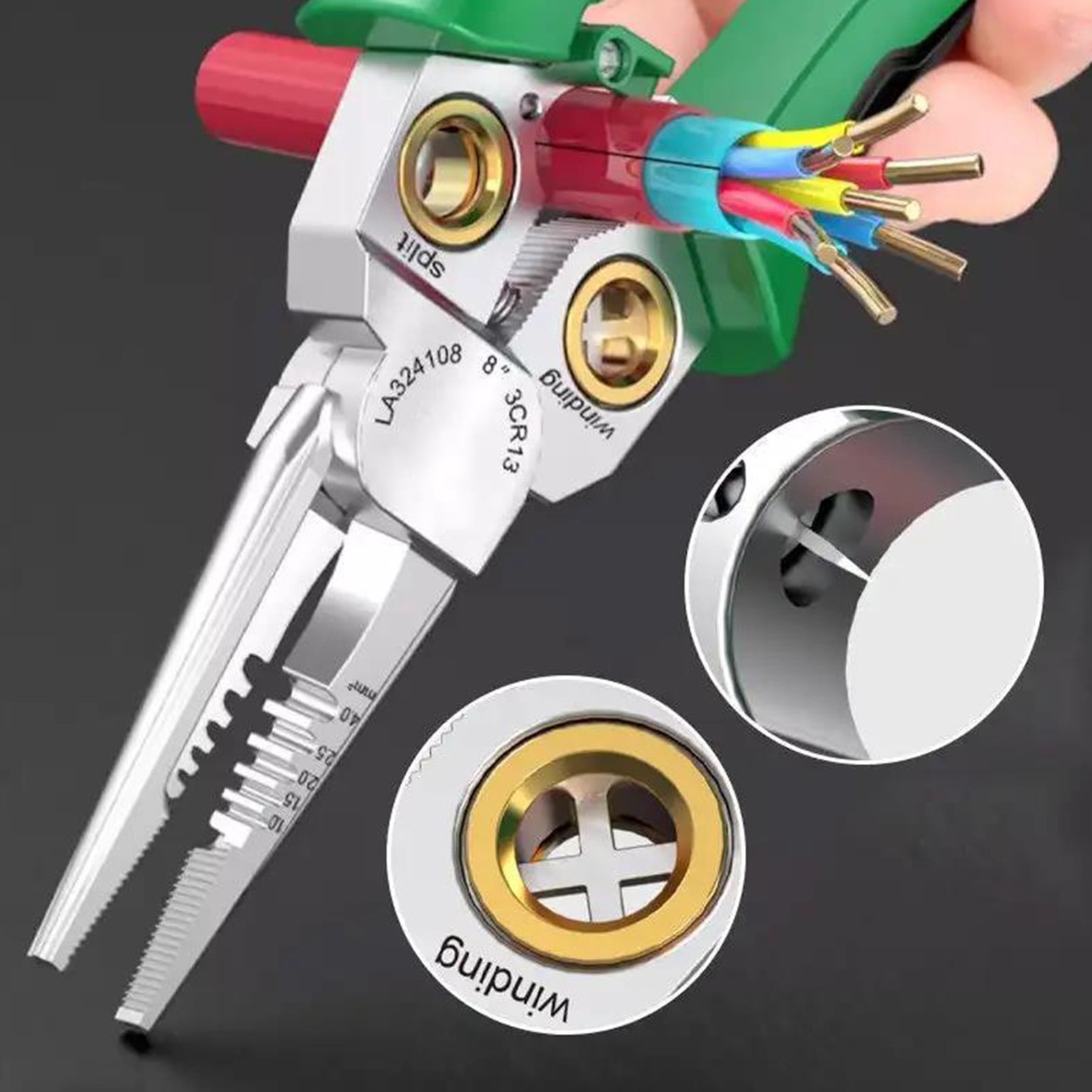 Wire Stripper Tool, 8 in 1 Needle Nose Pliers, Stainless Steel Stripping Pliers, Multifunctional Copper Wire Stripper For Electric Cable Stripping