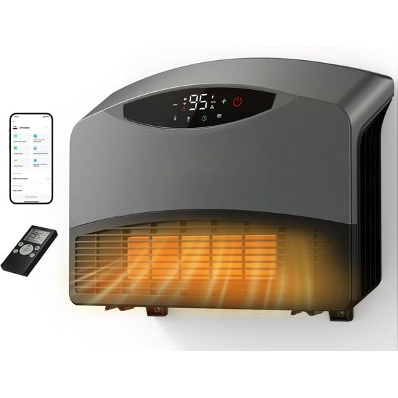 Smart-Wall-Heater, 1500W Electric PTC Space Heaters for Indoor Use, Adjustable Thermostat, Remote Control, Compatible with Alexa, 24H Timer Heat for Bedroom Office Home Garage RV