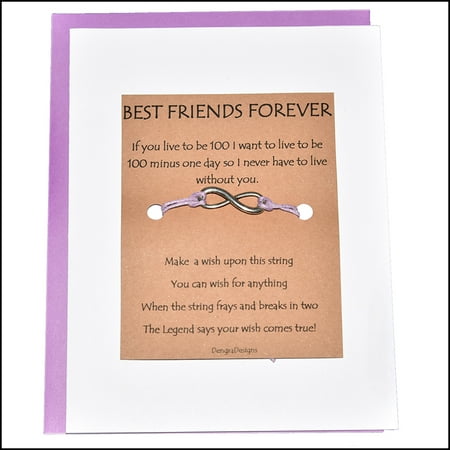 Thoughtful Greeting Card and Wish Bracelet Best Friends Forever with Infinity Charm - Charmed (Infinity Tattoo Designs For Best Friends)