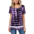 thumbnail image 1 of Uhndy Women Scoop Neck Short Sleeve Gradient Lace Hem Casual Tops Purple 2XL-LQ, 1 of 2