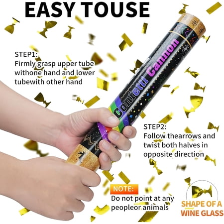16 Inch [6 Pack] Golden Confetti Cannon Party Poppers Party Supplies Air Powered | Launches 20-25ft | Celebrations Graduation ceremony Birthdays New Years Eve Christmas (Golden rainbow-6 Packs)
