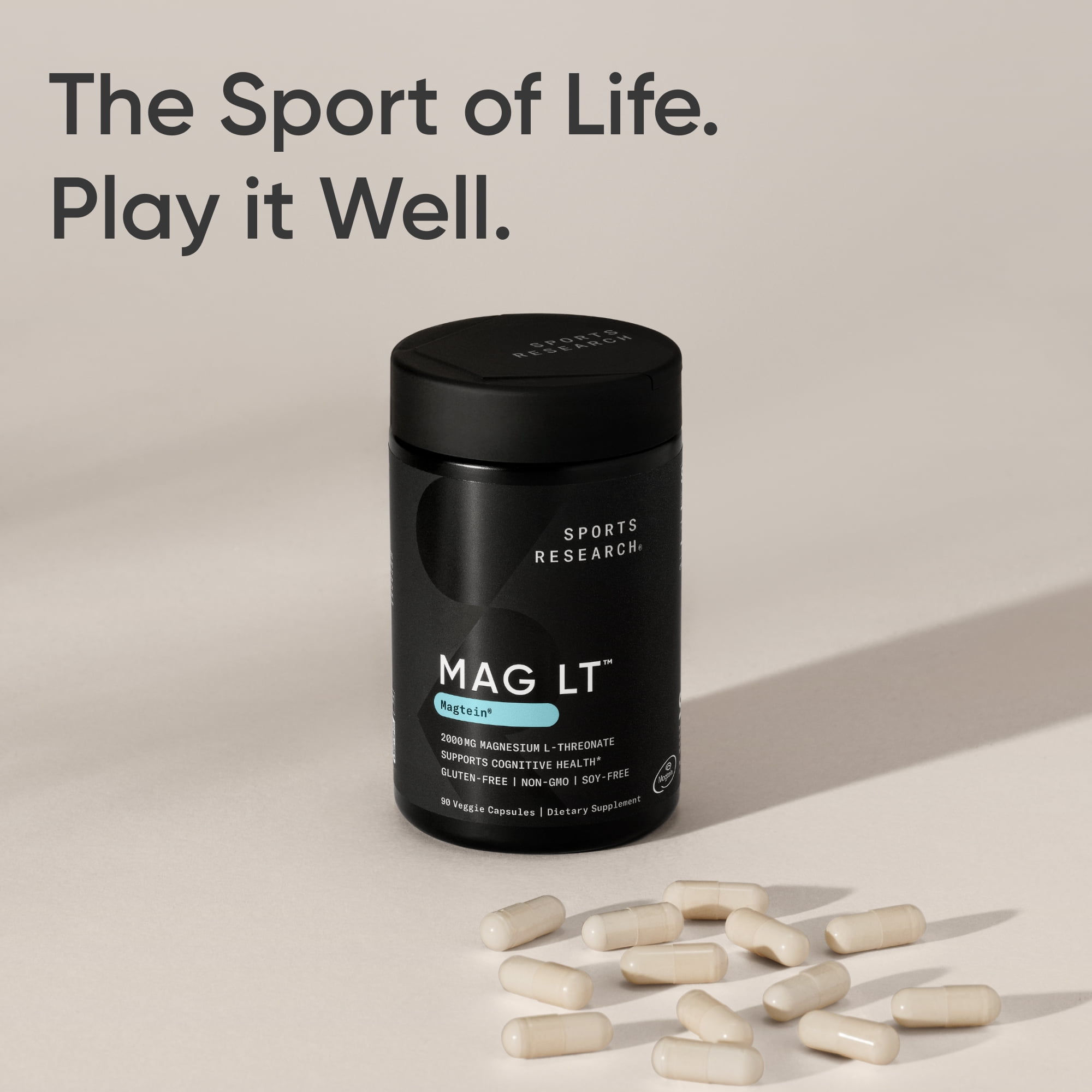 Sports Research Magtein Magnesium L-Threonate Capsules Supplement for Memory, Focus & Cognition - Supports Brain Health, Sleep & Mood - 2000mg, 87 Capsules