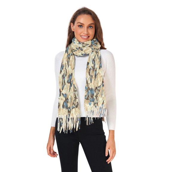 Winter Scarves for Women Elegant Butterflies Flying Floral Fashion Pashmina Shawl Wraps Long Blanket Scarf for Fall Spring