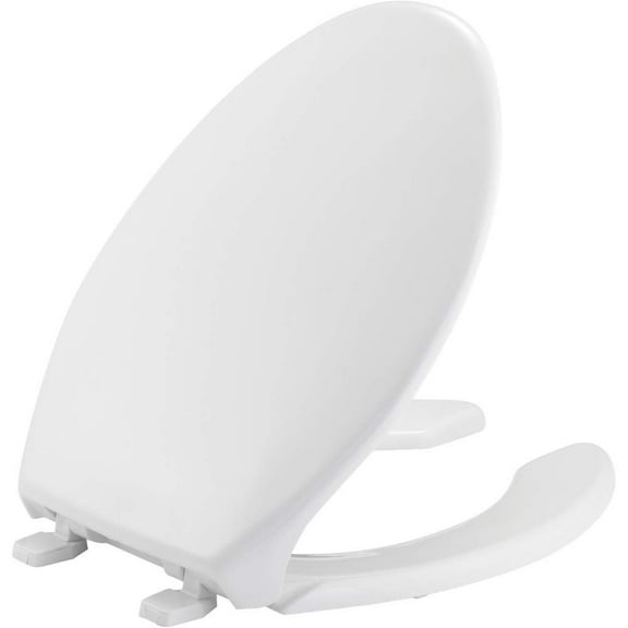 BEMIS 1950 Commercial Open Front Plastic Toilet Seat, Heavy Duty Industrial Seat with Lid, Made in USA, Elongated, White CA2