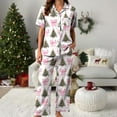 thumbnail image 4 of TTUHYWXI Satin Silk Christmas Pajamas Set for Women Xmas Print Long Sleeve Shirts Lounge Set Two Piece Pjs Pants Sleepwear (Pink, XL), 4 of 5