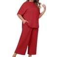 thumbnail image 3 of Women's Plus Size 2 Piece Outfits Casual Top and Wide Leg Pants Loose Pants Lounge Set, 3 of 5
