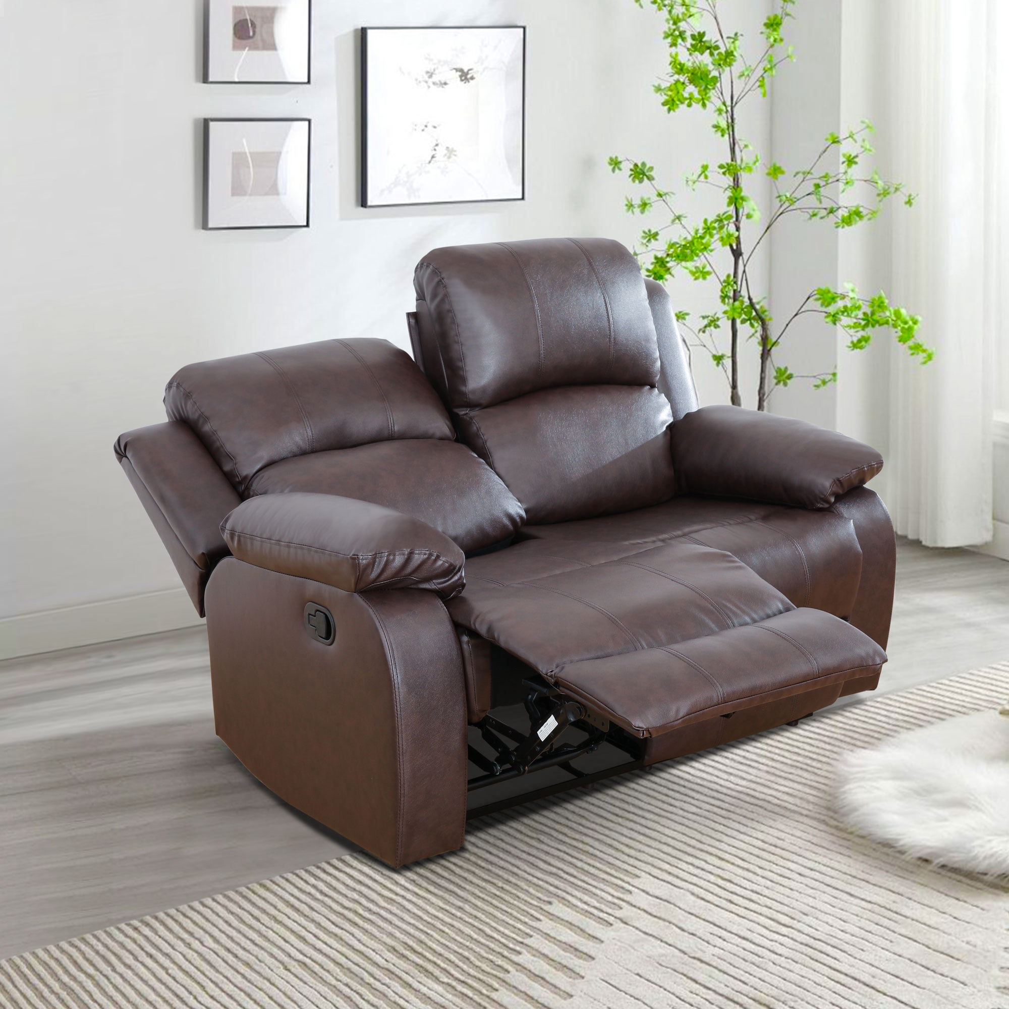 Gewnee Brown Loveseat, Air Leather & High-Elastic Sponge, Adjustable Recline, Perfect for Living Room/Office