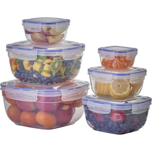 Superio Sealed Plastic Food Storage Container - Airtight, Leakproof Meal Prep Containers with Easy Snap Lid- Microwave and Freezer Safe- Square (6)