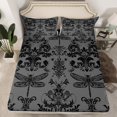 thumbnail image 2 of Manfei Baroque Gothic Theme Twin Sheet Sets,Gray Damask Print Twin Fitted Sheet,Insect Animal Dragonfly Flat Sheet For Adults,Ultra Soft Bedroom Decoration,3pcs, 2 of 7