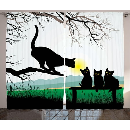 Cat Curtains 2 Panels Set, Mother Cat on Tree Branch and Baby Kittens in Park Best Friends I Love My Kitty Graphic, Window Drapes for Living Room Bedroom, 108W X 84L Inches, Multi, by
