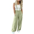 thumbnail image 2 of Dazajoo Sleeveless Jumpsuits for Womens Suspender Wide Leg Overalls Solid Casual Loose Spaghetti Straps Long Romper with Pockets of Today Green L, 2 of 7