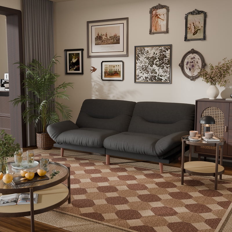 Lacoo 65"W Convertible Futon Sofa Bed with Five-level Adjustable Armrests,Fabric Black