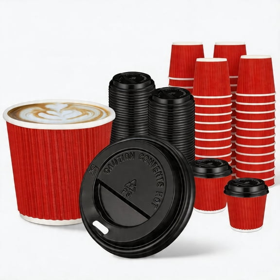 50 Set 4oz Disposable Espresso Cups with Lids Ripple Corrugated Paper Disposable Coffee Insulated Hot Ripple Cups for hot Chocolate, Tea, and Cocoa Drinks