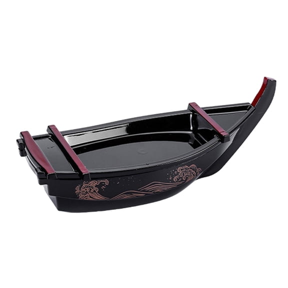 WeiLaiKeQi Boat Shape Sushi Plate Meat Ball Serving Tray Sushi Tray for Home Restaurant Black S